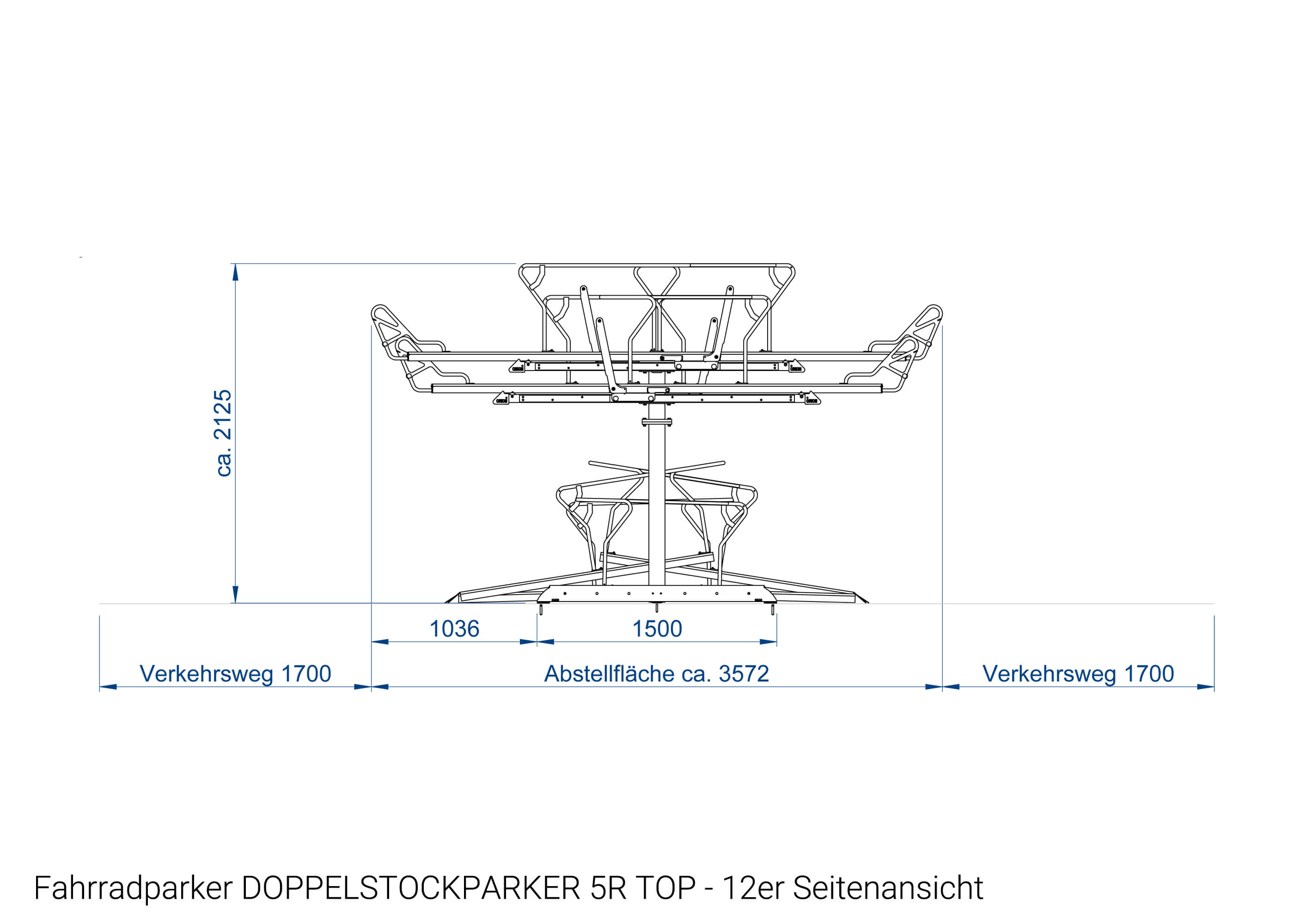 Fahrradparker DOPPELSTOCKPARKER 5R TOP 12er Seitenansicht Zeichnung Fahrradparker DOPPELSTOCKPARKER 5R TOP 12er Seitenansicht Zeichnung