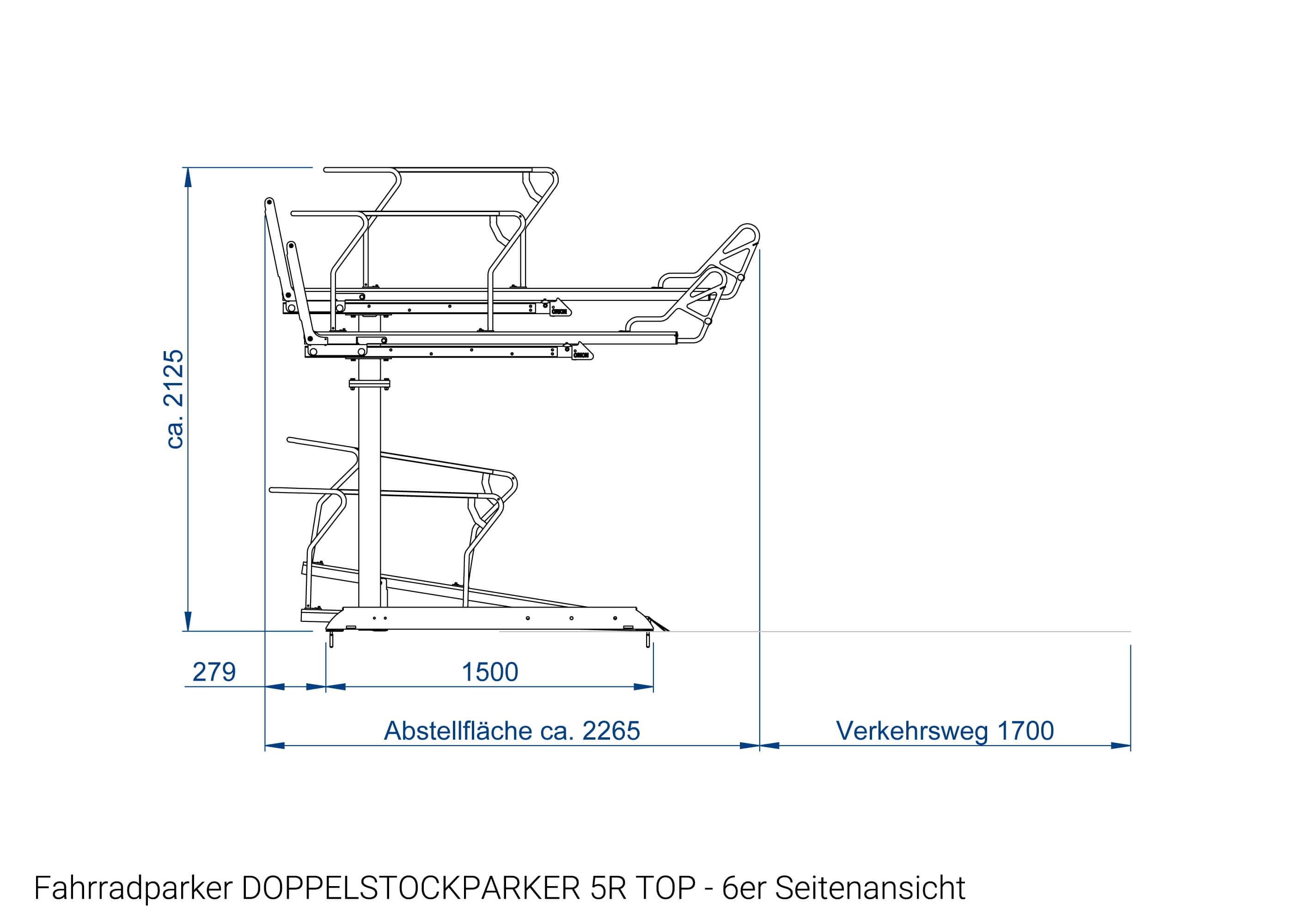 Fahrradparker DOPPELSTOCKPARKER 5R TOP 6er Seitenansicht Zeichnung Fahrradparker DOPPELSTOCKPARKER 5R TOP 6er Seitenansicht Zeichnung