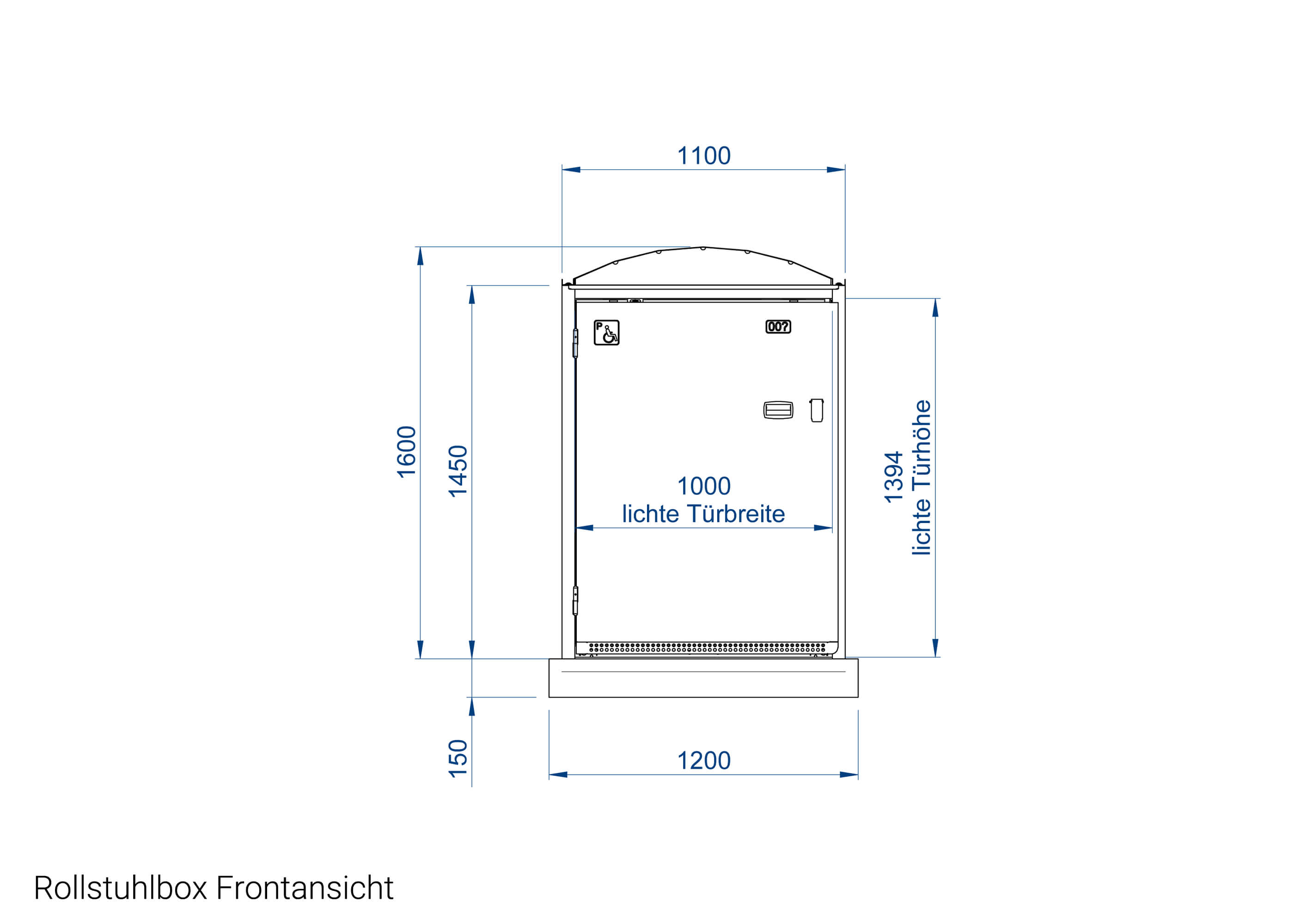 Rollstuhlbox Frontansicht Zeichnung Rollstuhlbox Frontansicht Zeichnung