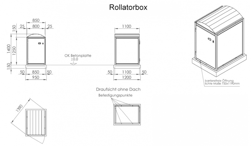 Systembox ROLLATORBOX Abmessungen Systembox ROLLATORBOX Abmessungen