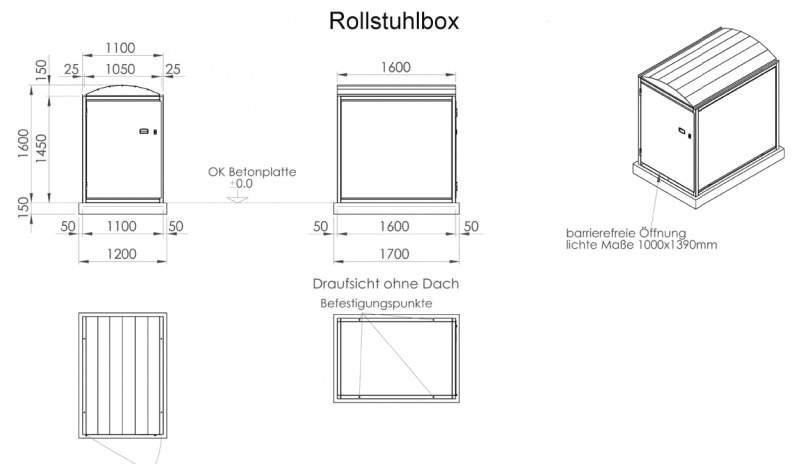 Systembox ROLLSTUHLBOX: Dimensionen Systembox ROLLSTUHLBOX: Dimensionen
